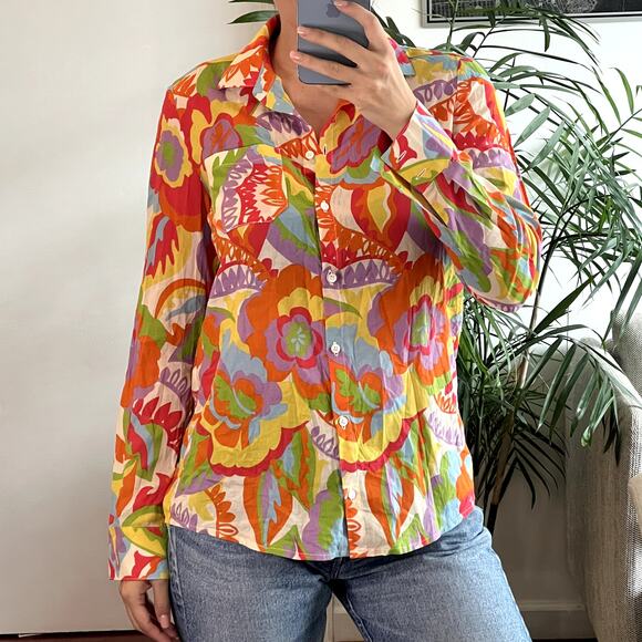 Sezane Tomboy Seventies Shirt Multi Red Green Button Front Size 32 XS - Picture 1 of 5